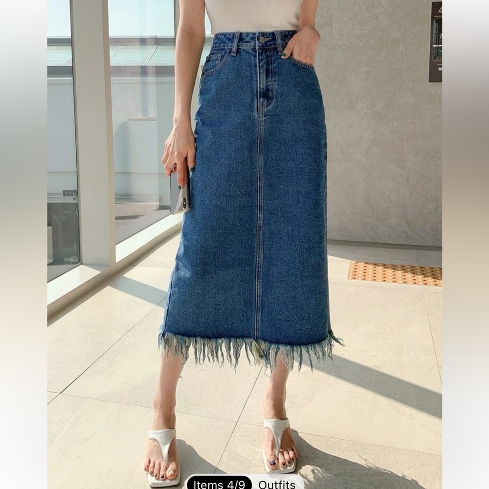 High Waist Denim Skirt |The color is blue and size is medium | Shein
